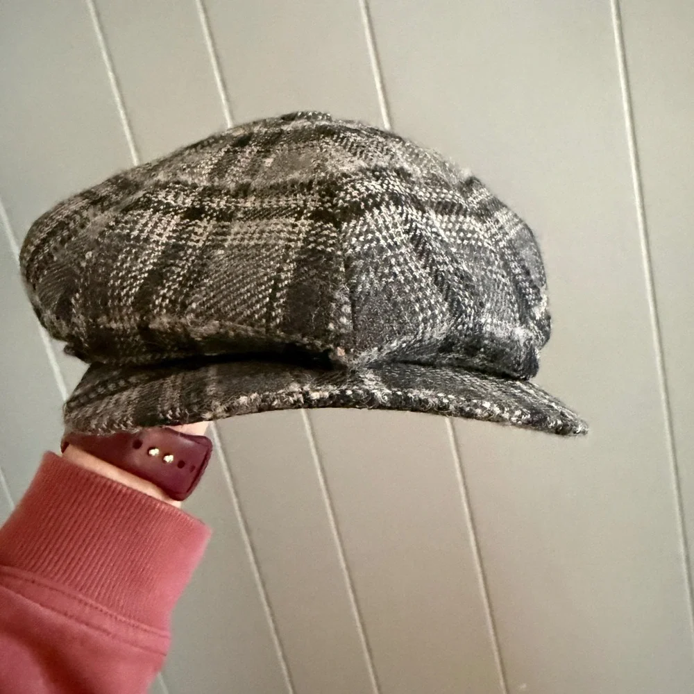 Wigens Swedish Wool Plaid Newsboy Cap Grey Sz 62 XXL Flat Hat Ivy Dark Academia